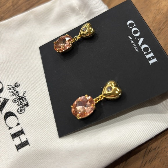 NWT Coach Gold and Pink/peach Heart Stud Earrings - Picture 4 of 4